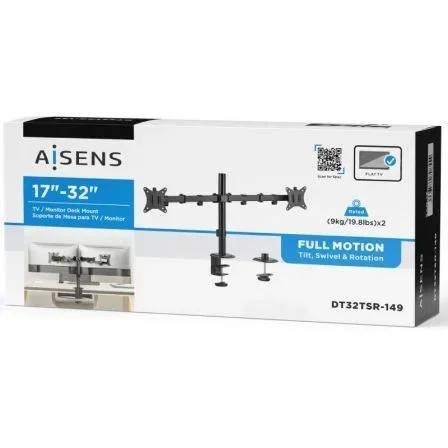 Aisens Soporte de Mesa ECO para 2 Monitores o TV 17-32, Negro